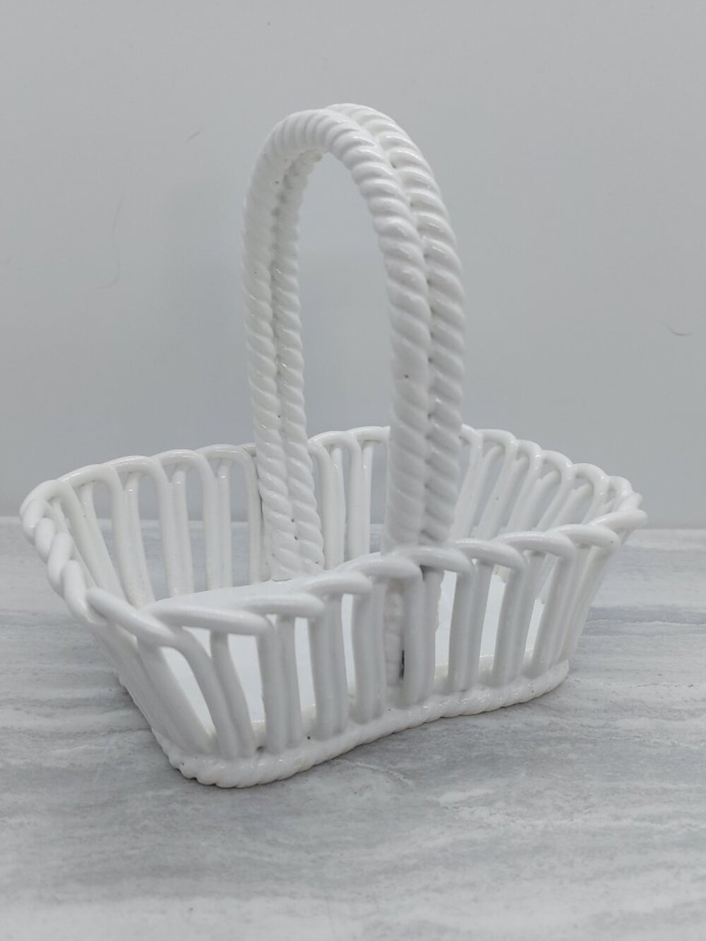 Vintage Nuova Capodimonte White Woven Ceramic Basket Italy